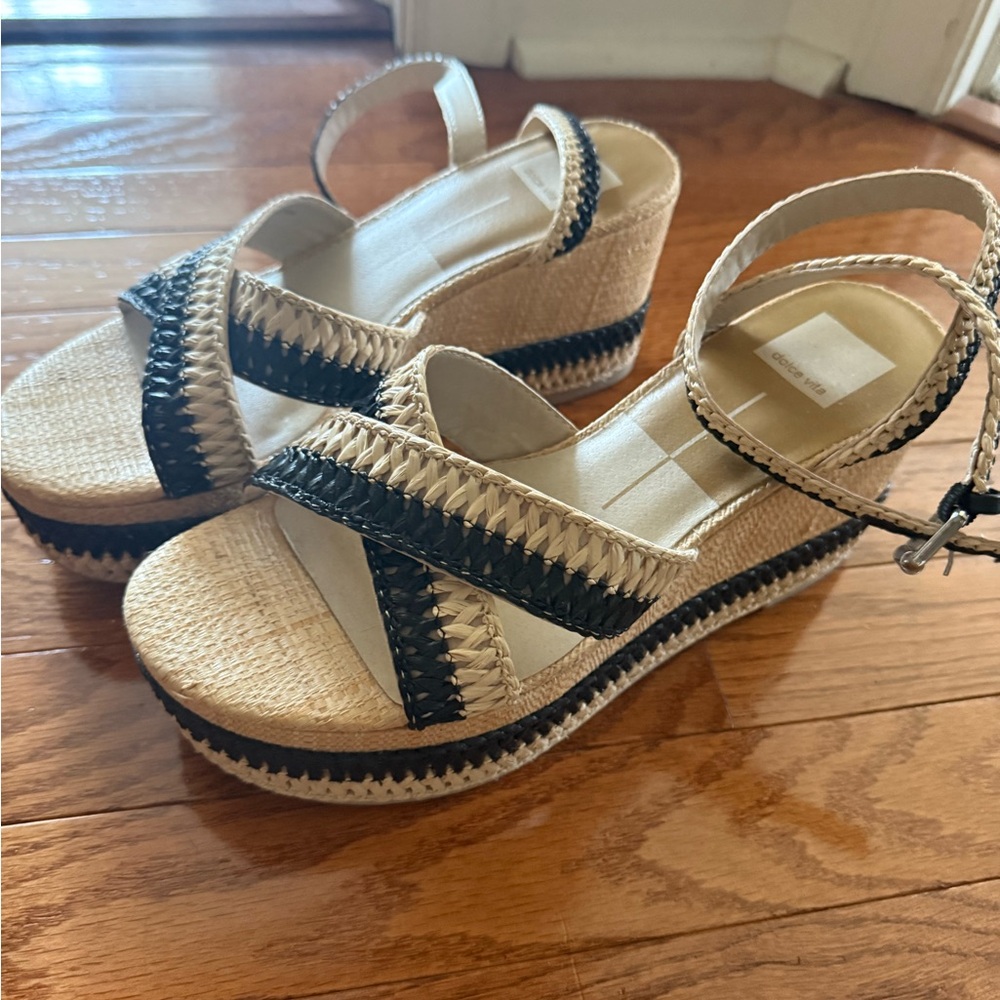 Dolce Vita Natural and Black Platform Sandals with Ankle Strap